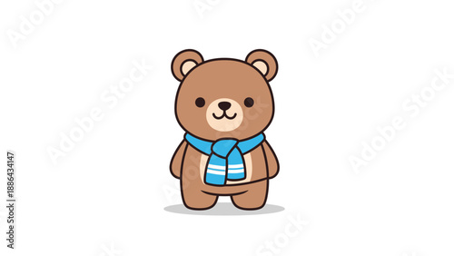 Cute cartoon bear wearing a blue scarf.