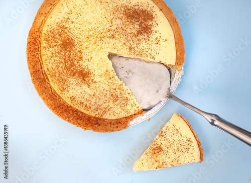 Milk tart or Melktert on blue