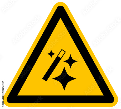 Señal de advertencia amarilla con icono de inteligencia artificial IA y varita mágica vector