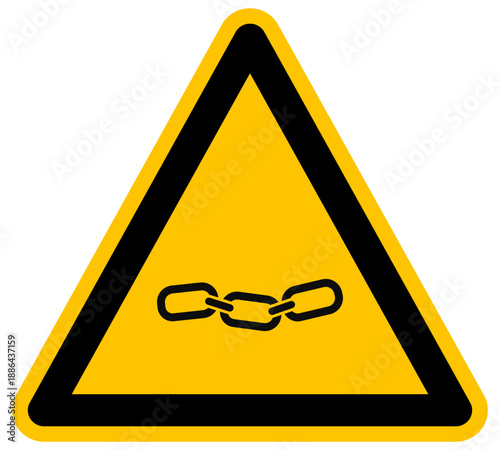 Señal de advertencia amarilla con eslabones de cadena metálica vector