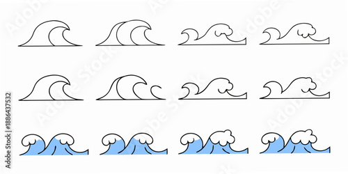 Stylized wave patterns in a linear and colored arrangement