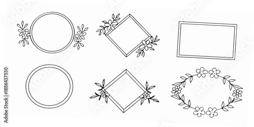 Floral frame collection featuring circles diamonds and squares in black and white