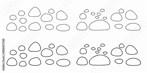 An arrangement of assorted shapes and sizes of outlined circles and ovals