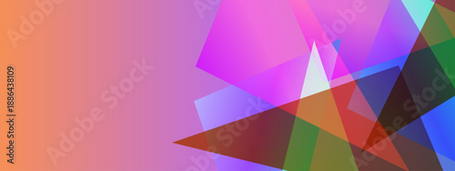 Modern artistic background featuring overlapping purple and pink translucent triangles with soft gradients