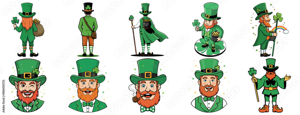 Fototapeta premium Cartoon Leprechaun Character Set