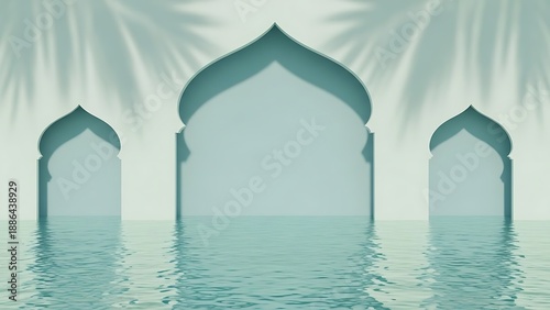 Wallpaper Mural Serene Islamic Arches Reflected in Tranquil Water with Soft Light. Torontodigital.ca