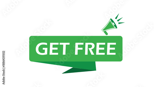 A green speech bubble with a megaphone promoting free offers