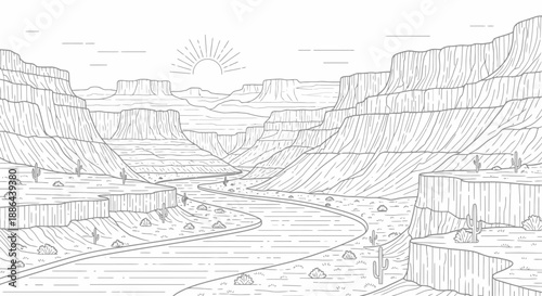 Grand Canyon National Park landscape line drawing.