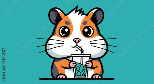 Cartoon guinea pig drinking beverage