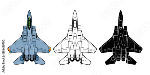 Fighter jet aircraft top view isolated vector illustration