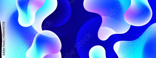 Deep blue and cyan abstract background with flowing liquid bubbles and translucent spheres for professional tech banner