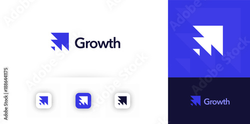 Growth Logo Financial Grow Rise Arrow Abstract Shape. Finance Technology Corporate Logotype. Fintech Digital Transformation Brand, Marketing Business Startup Modern Symbol Design. Vector Illustration