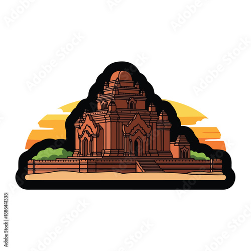 Illustration of a historic temple building.