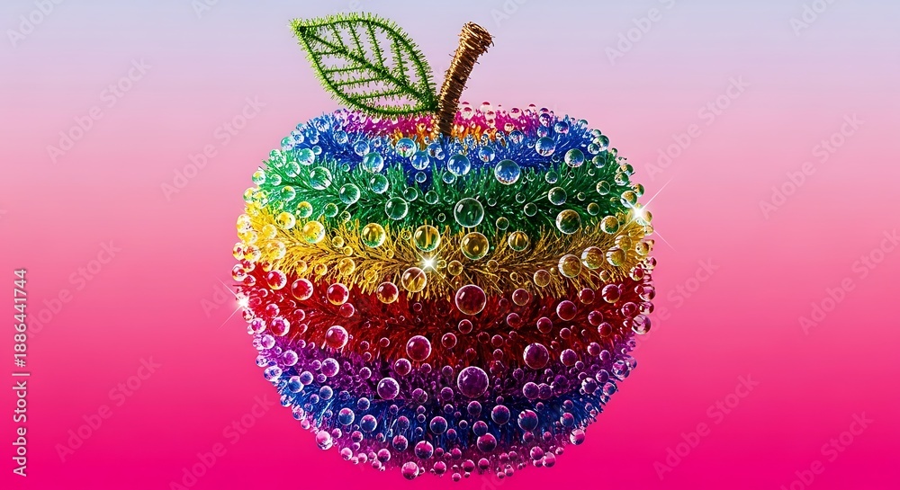 Obraz premium A vibrant apple composed of multicolored bubbles, creating a mesmerizing rainbow effect.