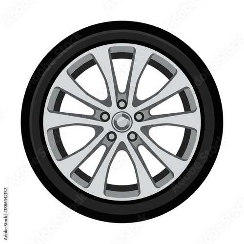 Car alloy wheel rim with tire vector illustration isolated on white