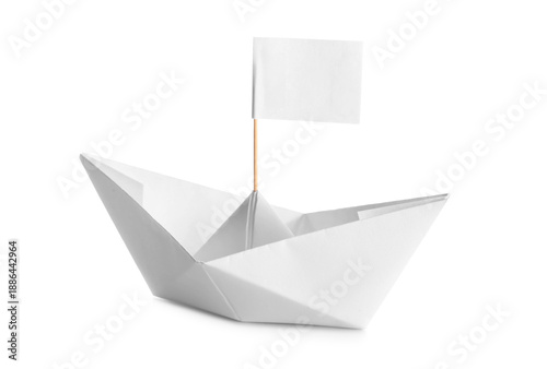 Origami boat with flag on w...