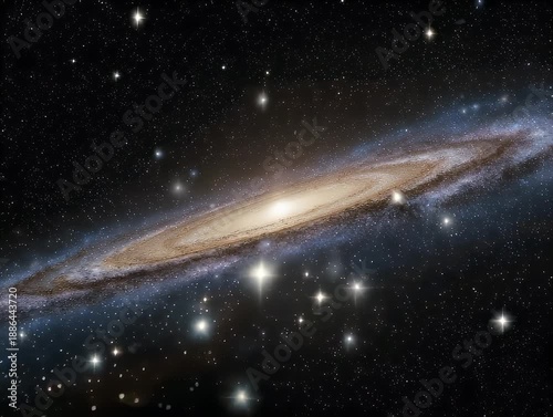 Spiral galaxy with bright core and stellar disk against a dark star-filled backdrop