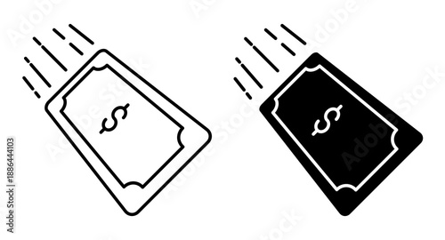 Linear icon. Dollar bill is rapidly depreciating in value and is subject to inflation. Simple black and white vector isolated on white background