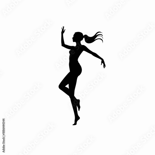 Elegant Silhouette of a Graceful Ballet Dancer Poised in a Dynamic Pose Against a Minimalist Background