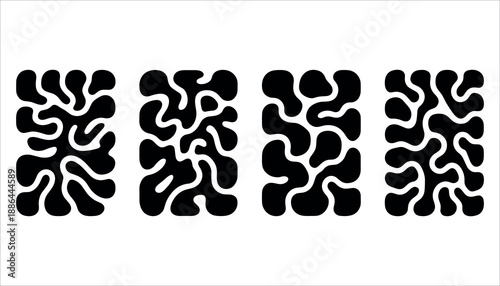 Black and white abstract pattern with four identical sections wavy lines solid in white background