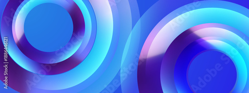 High tech blue and cyan layered circles with luminous neon glow effect and metallic shine for cybersecurity concept