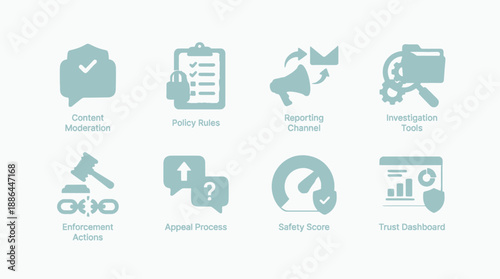 3D Trust and Safety Icons: Content Moderation, Policy, Enforcement, Reporting Channels, Compliance, and Appeal Process Kit