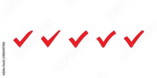 Red hand-drawn check marks are perfectly lined up to represent a completed task list or confirmed status, isolated on a white background for easy.