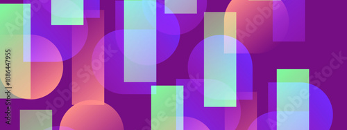 Creative purple backdrop featuring a mix of green yellow and blue translucent geometric shapes
