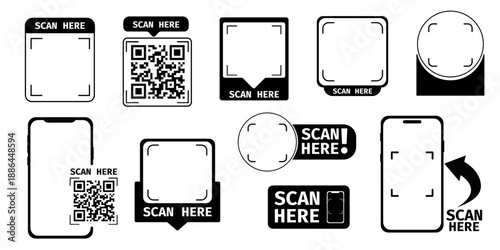 QR code frame template. QR code with inscription scan me with smartphone. Scan me icon. Scan qr code icon for payment, mobile app