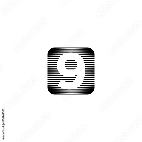 Striped Number 9 in Rounded Square Icon