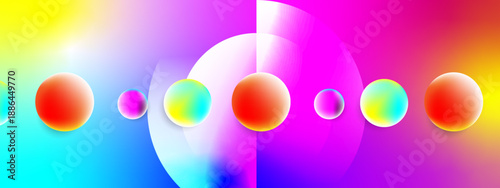 Multi colored backdrop featuring realistic spheres and split circular elements in a futuristic style