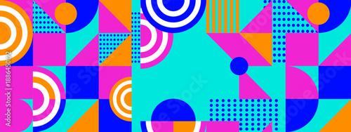 Abstract geometric composition with circles and triangles using a modern cyan and blue color palette