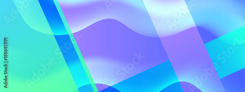 Minimalist teal and blue abstract background with soft wavy shapes and translucent geometric overlays