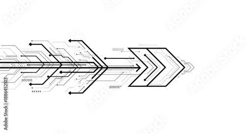  illustration featuring a series of four minimalist, black line arrows moving from left to right, designed as a decorative graphic element