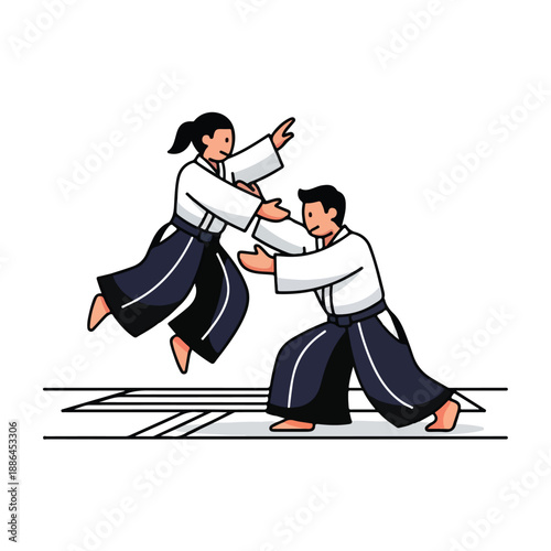 Man and Woman Practicing Martial Arts.