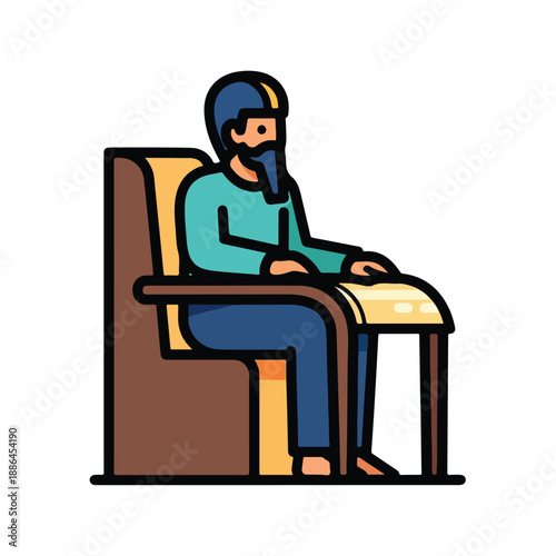 Man Sitting in Chair Wearing Headphones.