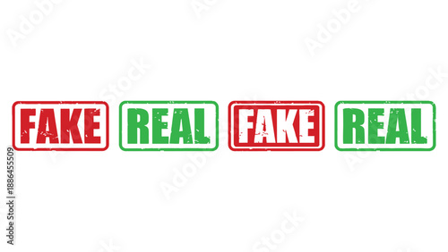 A close-up image of fake and real stamps on a white background