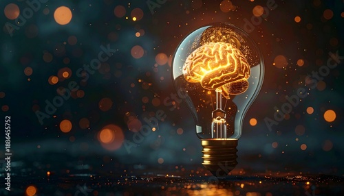 Light Bulb with Brain Inside Symbolizing Creativity Innovation and Smart Technology