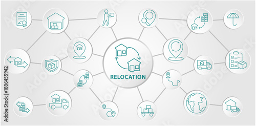 Infographic style. Vector icon set about Relocation for presentation purpose, and other.