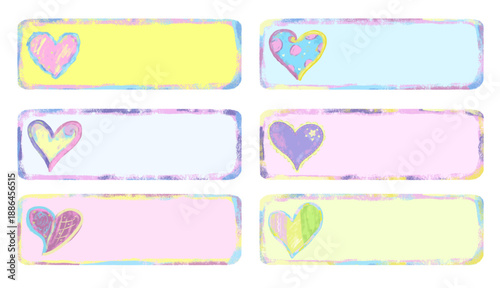 Cute set of watercolor blank colorful pastel colors happy valentines day name address label gift presents tag with heart love icon