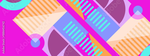 Dynamic abstract background with magenta stripes and geometric patterns inspired by retro aesthetics
