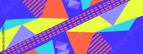High contrast geometric background featuring electric blue and yellow shapes with dotted textures