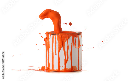 Can of orange paint with sp...