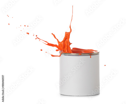 Can of orange paint with sp...