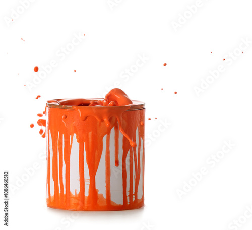 Can of orange paint with sp...