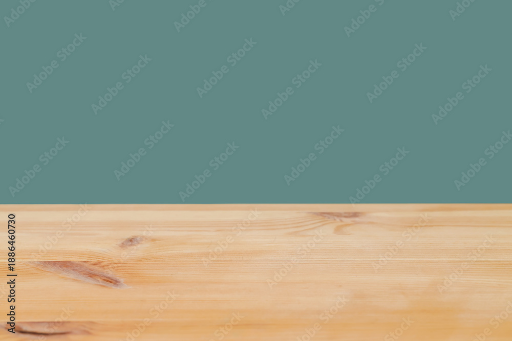 Fototapeta premium Empty wooden surface against mint background, closeup