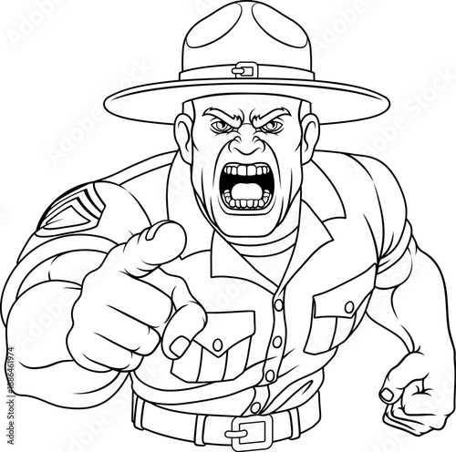 An angry drill instructor or sergeant bootcamp army soldier cartoon character