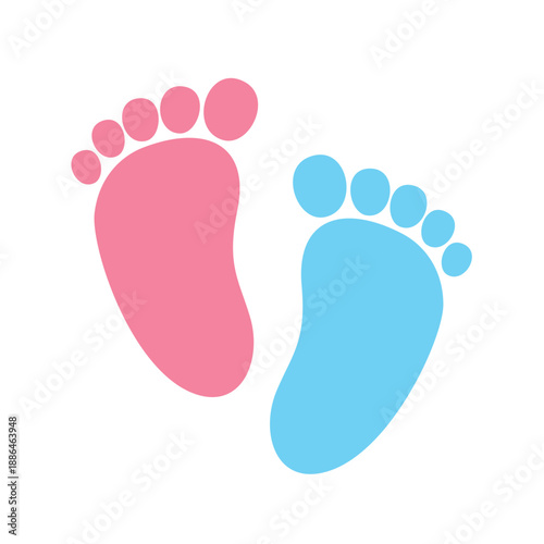 Baby footprint vector illustration in pink and blue colors featuring heart symbols