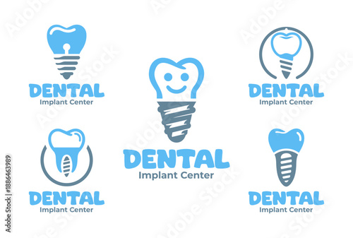 5 Dental Implant Center Logo Set Modern Minimalist Medical Brand Collection