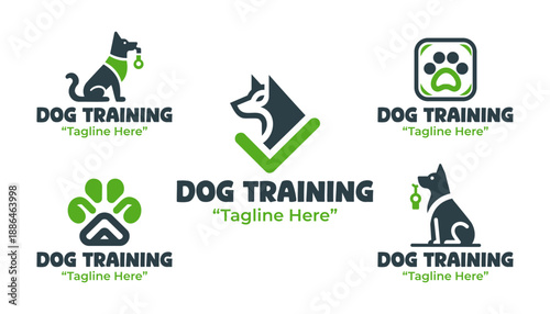 5 Dog Training Service Logo Set Modern Minimalist Pet Brand Collection